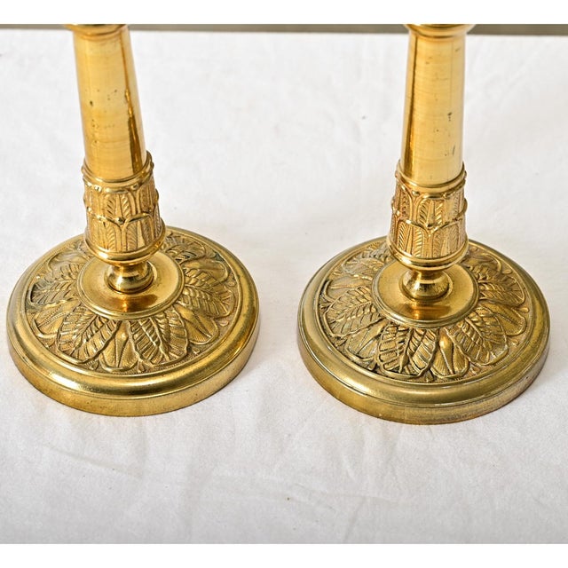 French Pair of Brass Empire Style 19th Century Candlesticks For Sale - Image 4 of 9
