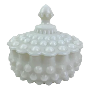 1960s Fenton Milk Glass Hobnail Lidded Candy Dish