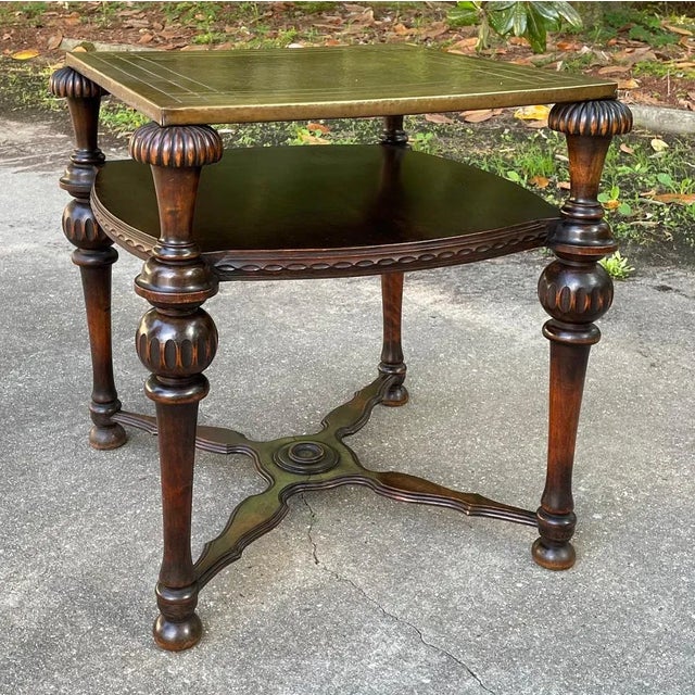 Antique English Walnut End Table With Brass Top For Sale In Dallas - Image 6 of 12