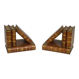 Maitland Smith Leather Faux Books Bookends For Sale