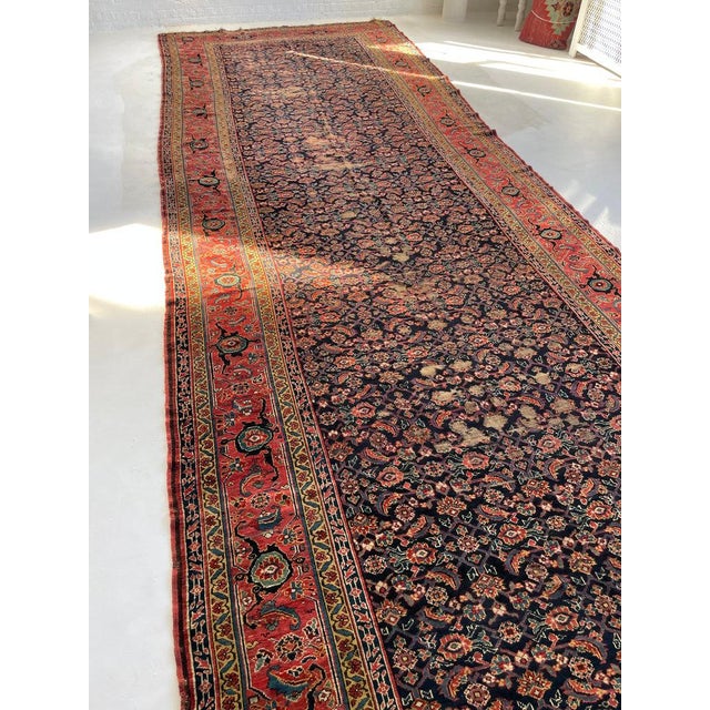 Blue Antique Kurdish Kelleh Gallery Runner C. 1900's Rug 7.4 x 19.5 For Sale - Image 8 of 14
