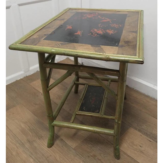 Lacquered Chinoiserie Bamboo Occasional Table This is a late 19th century piece, the table has 2 tiers, the upper tier has...
