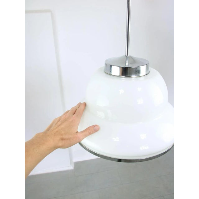 Mid-Century Opaline & Chrome Pendant Lamp For Sale - Image 11 of 12