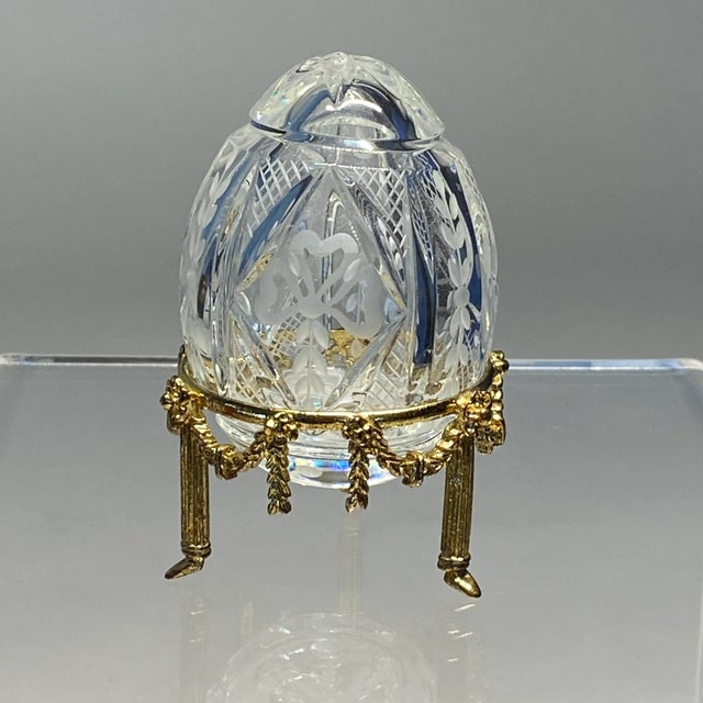 1980s Faberge Clear Cut Crystal Petite Egg Paper Weight Signed and Numbered With Stand For Sale - Image 11 of 11