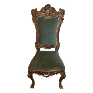 19th Century Louis XV Gilt Side Chair Upholstered in Green Velvet For Sale