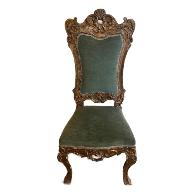 19th Century Louis XV Gilt Side Chair Upholstered in Green Velvet For Sale