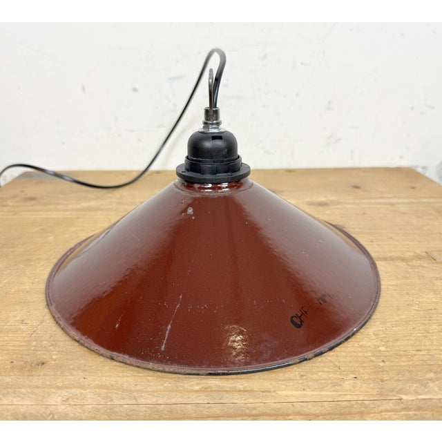 Industrial Dark Red Enamel Factory Pendant Lamp, 1960s For Sale - Image 10 of 17