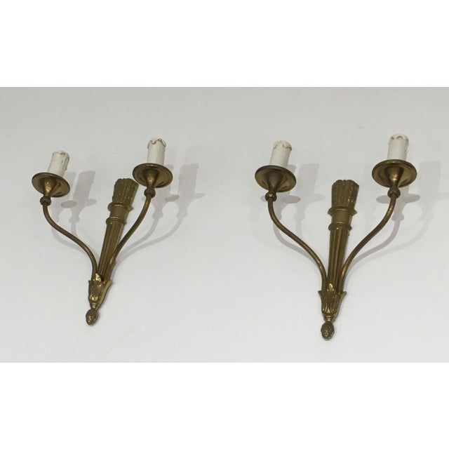 Metal Louis XVI Style Bronze Wall Sconces with Quiver, French Work - A Pair For Sale - Image 7 of 13