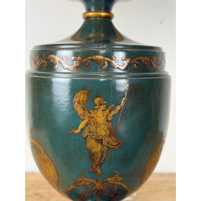 Mid 20th Century Italian Neoclassical Tole Urn Table Lamp Hand Painted Original Parchment Shade For Sale - Image 14 of 18