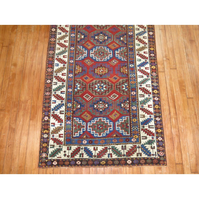 Islamic Zabihi Collection Moghan Antique Caucasian Kazak runner - 3'6" x 7'7" For Sale - Image 3 of 8