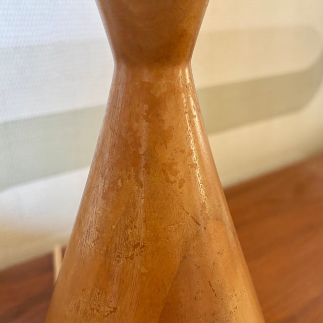 Mid Century Conical Wood and Glass Table Lamps - Set of 2 For Sale - Image 12 of 17