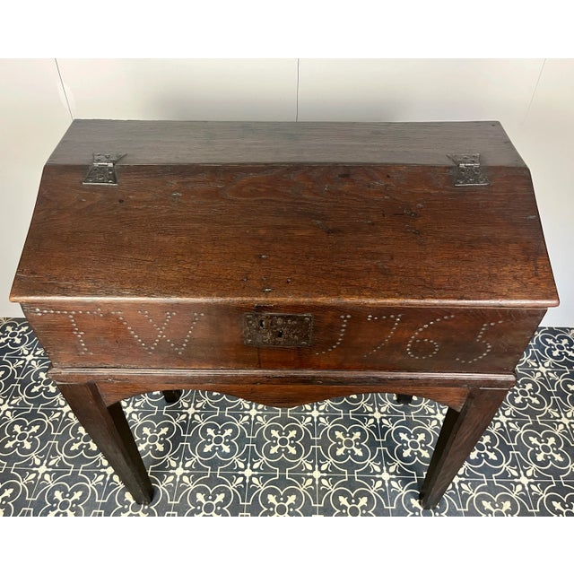 Antique George III Desk Bureau in Dark Oak with Secret Drawer, 1765 For Sale - Image 14 of 18