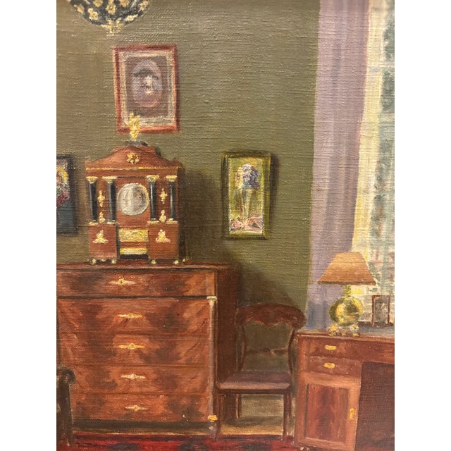 French Vintage European Interiors Painting in Jewel Tone Colors, Framed For Sale - Image 3 of 7