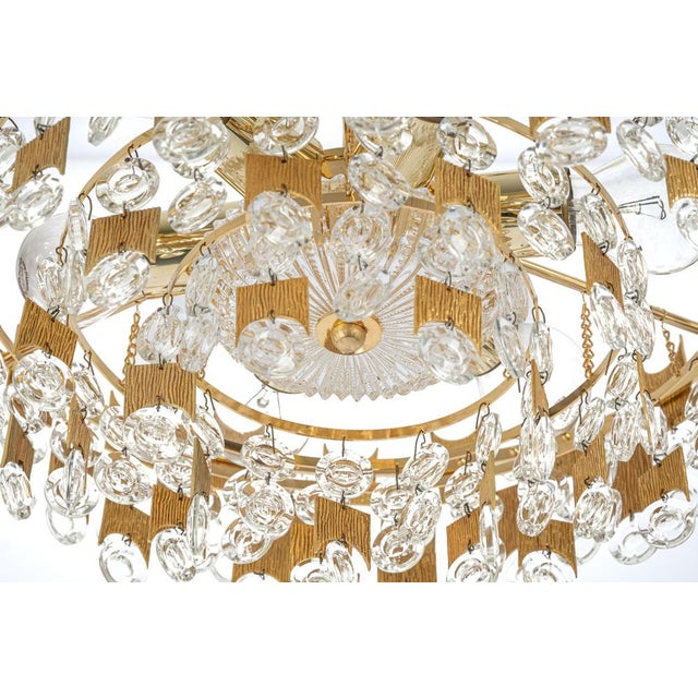 1960s Large Gilt Brass and Crystal Glass Chandelier attributed to Palwa Germany, 1960s For Sale - Image 5 of 18