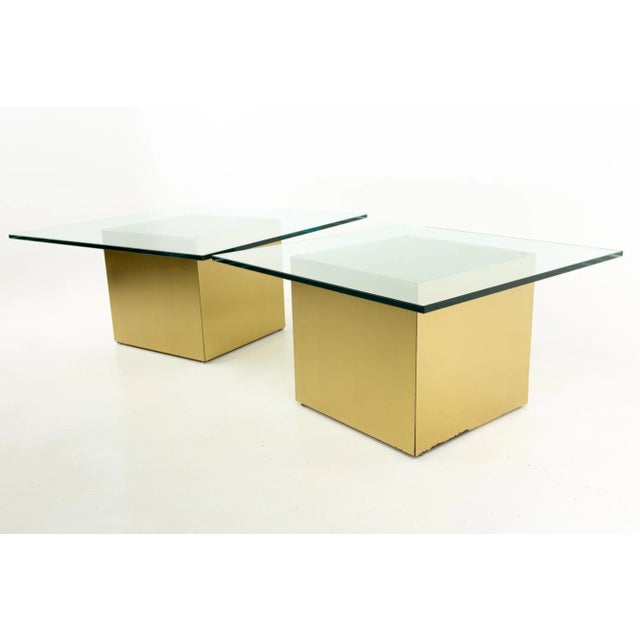 Mid-Century Modern Paul Mayen Style Mid Century Brass and Glass Side End Table - Pair For Sale - Image 3 of 13