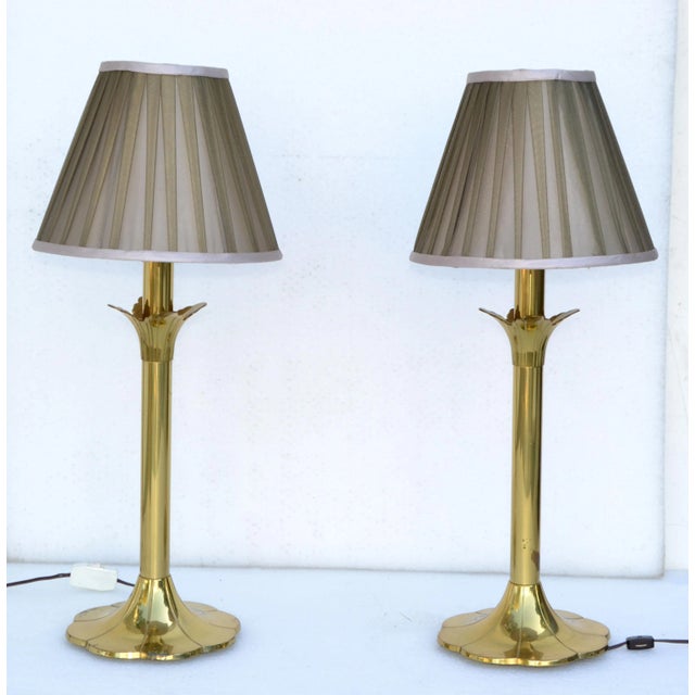 Pair of Stiffel Brass Table Lamps & Shades MidCentury Modern American