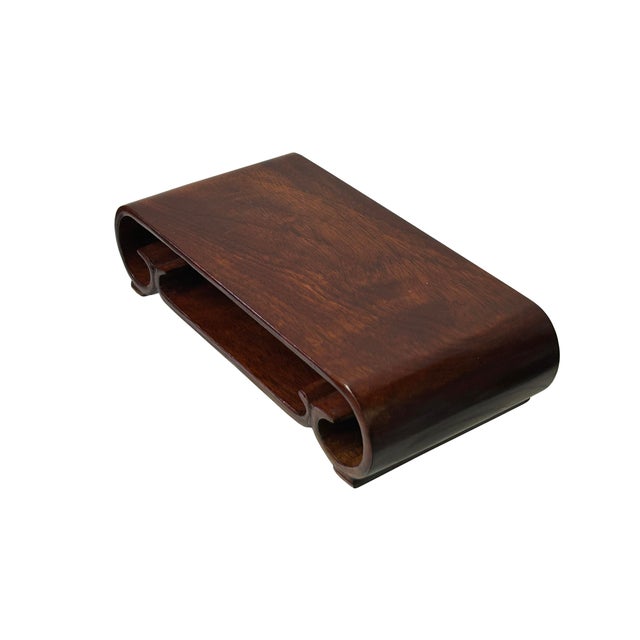 7" Oriental Brown Rectangular Scroll Legs Wood Stand Riser Easel For Sale In San Francisco - Image 6 of 7