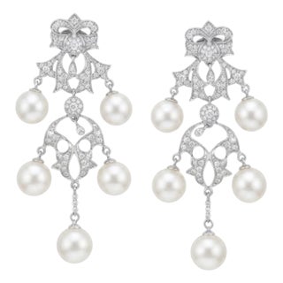 Natural Pearl 49.47cts & Diamond 1.35cts Earring in 14k Gold For Sale