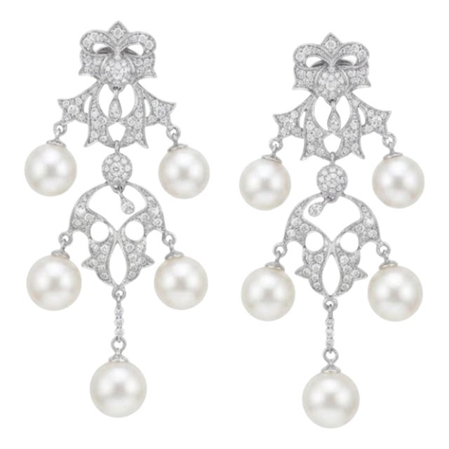 Natural Pearl 49.47cts & Diamond 1.35cts Earring in 14k Gold For Sale