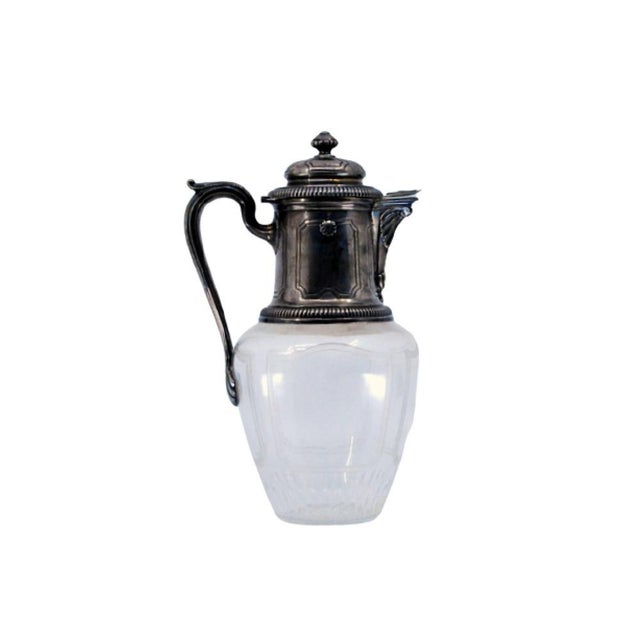 Wine Jug in Cut Glass and Silver Embossed on the Lid with Knob and Rim, Raised Handle and Coats of Arms For Sale - Image 11 of 11