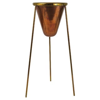 Copper & Brass Tripod Floor Ashtray attributed to Carl Auböck, Austria, 1950s For Sale