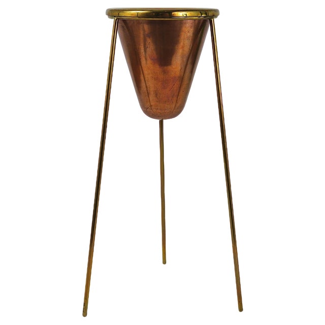 Copper & Brass Tripod Floor Ashtray attributed to Carl Auböck, Austria, 1950s For Sale