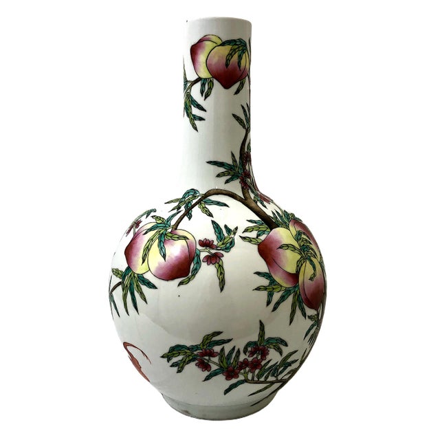 Ceramic Pair of Large Chinese Famille Rose Porcelain “Nine Peaches” Vases For Sale - Image 7 of 14