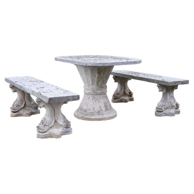 Garden Set with Table and Two Benches, Set of 3 For Sale - Image 13 of 13