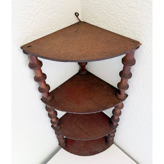 Rustic Antique Folk Art Spool Corner Shelf, Early 20th Century For Sale - Image 3 of 13