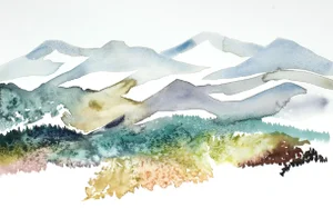 "Autumnal No. 21" Contemporary Original Abstract Mountain Landscape Watercolor Painting by Elizabeth Becker