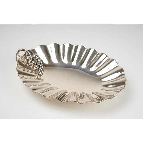 Metal Embossed Silver Centerpiece Tray with Relief Decoration For Sale - Image 7 of 7