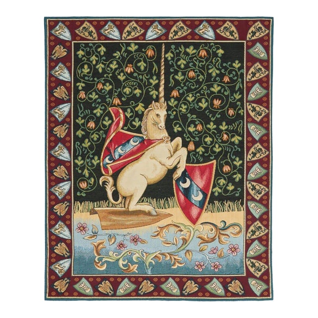 Heraldic Unicorn Loom Woven Tapestry - 85 × 65 Cm (2′9" × 2′2") - Requires Rod Size 2 For Sale