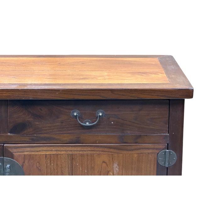 Vintage Asian Brown Kirin Motif Low Tv Console Cabinet For Sale - Image 10 of 15