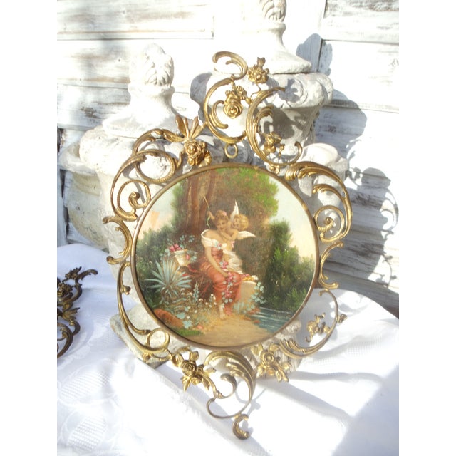 Art Nouveau Wall Paintings with Floral Brass Frames, 1890s-1910s, Set of 2 For Sale - Image 17 of 18