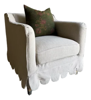 Linen Slip Covered Madison Chair With Scallop Skirt Detail and Down Cushion