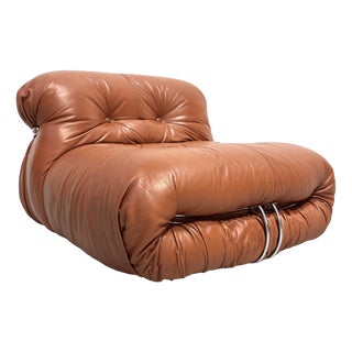Vintage Italian Soriana Chair in Original Cognac Leather by Afra & Tobia Scarpa for Cassina, 1960s For Sale