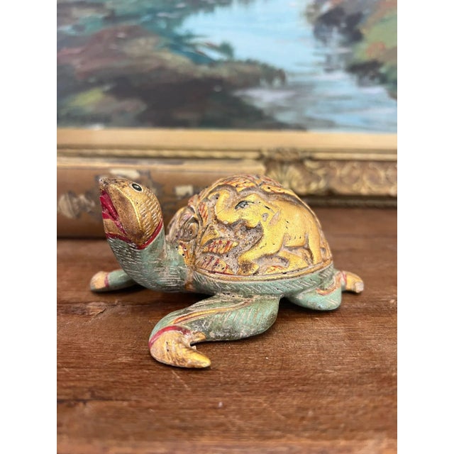 Vintage Hand Carved and Hand Painted Wooden Turtle Figurine For Sale - Image 4 of 11