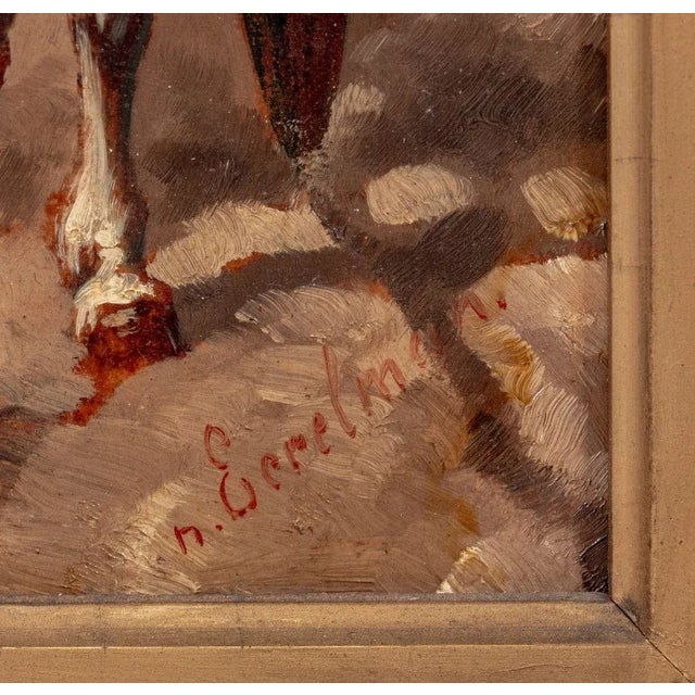 Figurative Eerelman the Horse Cart Oil on Panel, 19th C. For Sale - Image 3 of 6