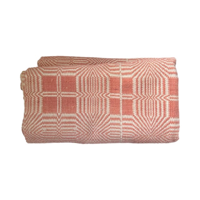 Antique Early American C. 1840 Orange and White Woven Jacquard Blanket Coverlet For Sale In San Francisco - Image 6 of 6