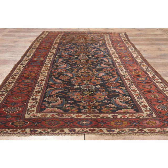 Navy Blue 1880s Antique Persian Kurdish Rug, 04'05 X 10'00 For Sale - Image 8 of 9