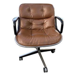 Vintage Charles Pollock for Knoll Brown Leather Desk Chair For Sale