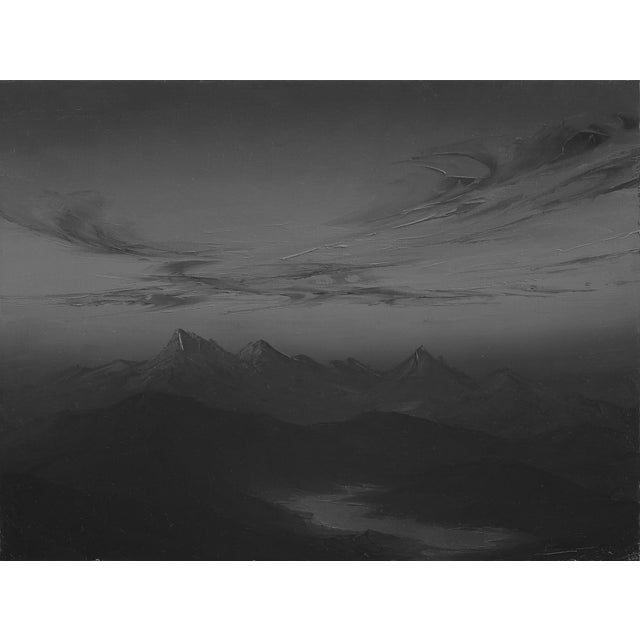 Black Cloud of Night by Todd Carpenter | Oil on Board Landscape with mountains and dark clouds For Sale