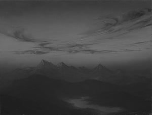 Black Cloud of Night by Todd Carpenter | Oil on Board Landscape with mountains and dark clouds