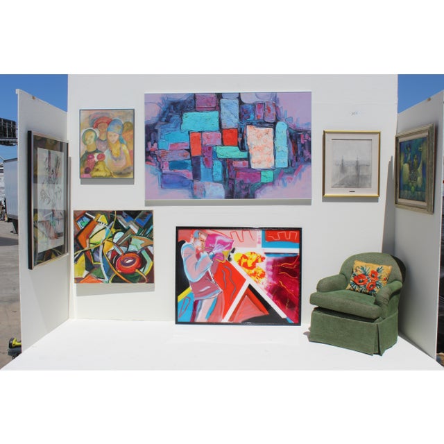 Modern Abstract Expressionist Oil on Canvas in Bold Jewel Colors by an artist with the name Friesen. This fabulous piece...