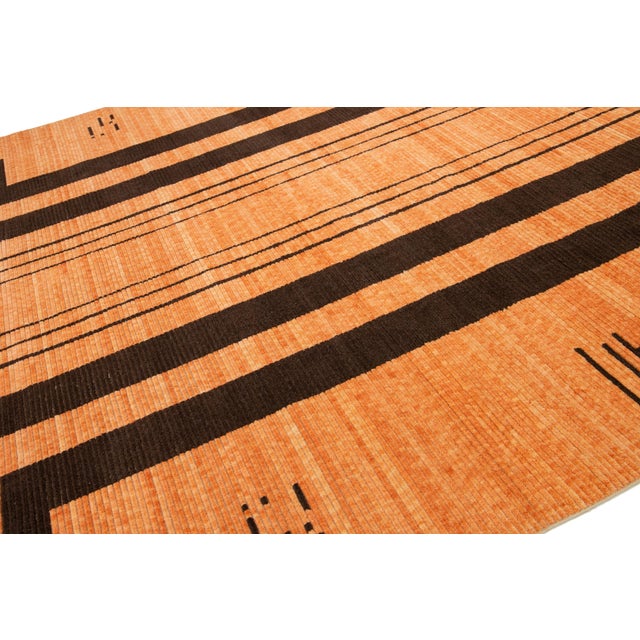 10 X 12 Modern Hand Loom Designed Wool Rug in Orange For Sale In New York - Image 6 of 11