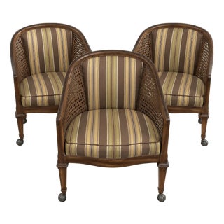 “Come and Knock on Our Door” – 1970s Mustard & Olive Cane Chairs, Set of 3 For Sale
