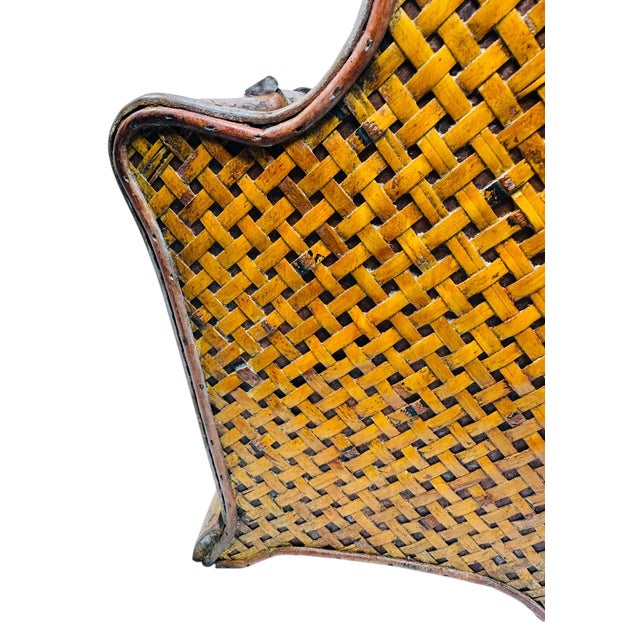 Brown Vintage 80s Bamboo & Rattan Magazine Rack | Mid-Century Boho Decor | Record Holder | Natural Wood Storage Basket For Sale - Image 8 of 13