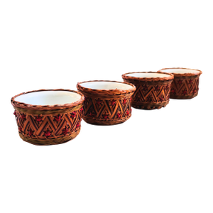 Wicker Wrapped Ceramic Bowls - Set of 4