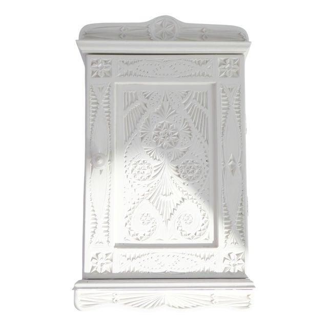 Wood Carved Medicine Cabinet with Glass Shelves, 1920s For Sale