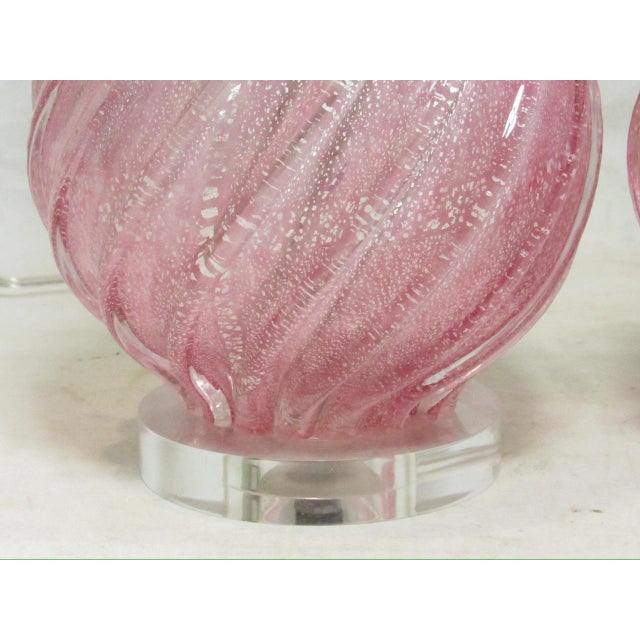 Pair of Vintage Rose Murano Glass Lamps For Sale In San Francisco - Image 6 of 18